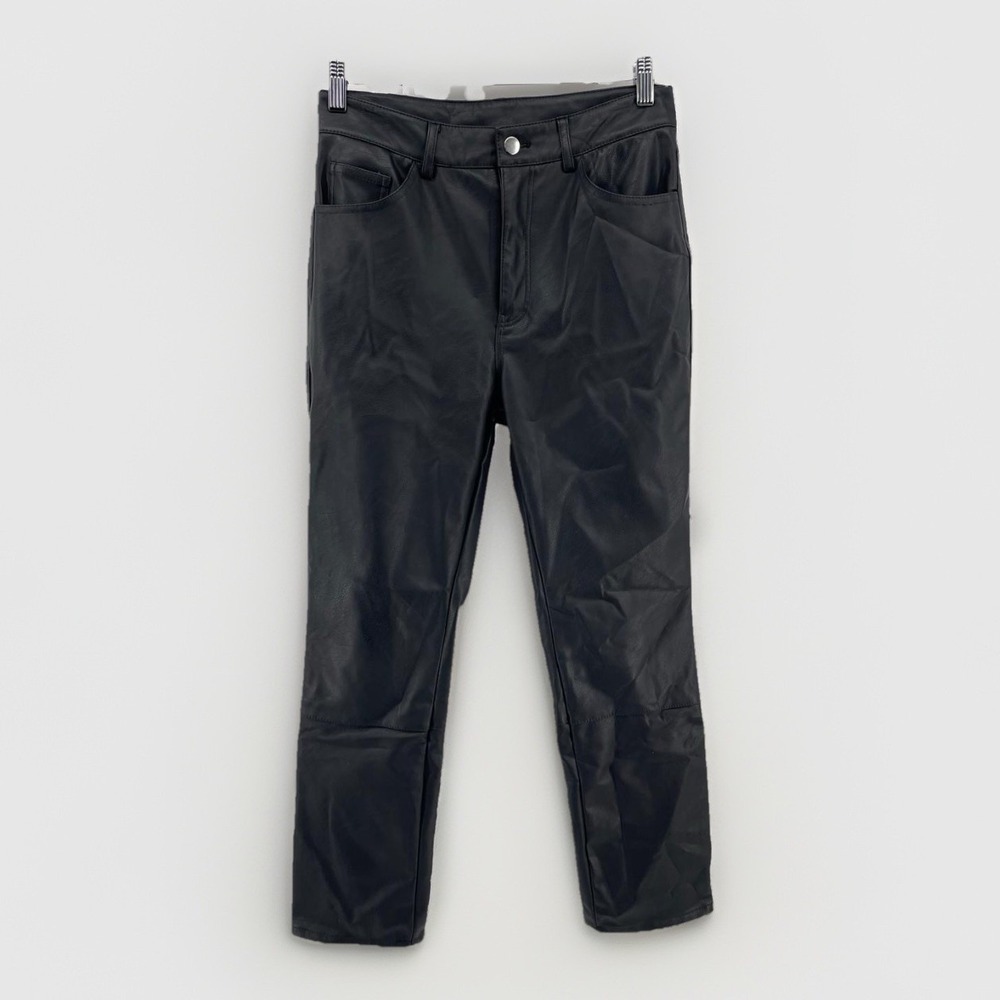 H&M Faux Leather Pants Women's US 6 Black Slim Moto Y2K Vegan Leather